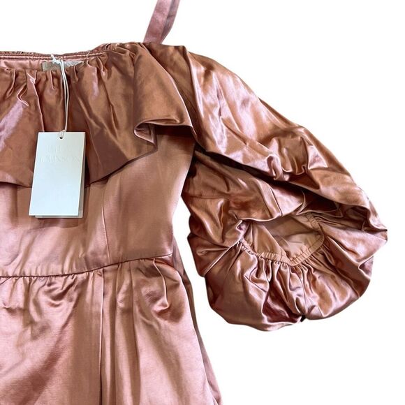 Ulla Johnson Copper Orange Off Shoulder Satin Tulip Lelita Midi Dress 10 - Picture 3 of 8